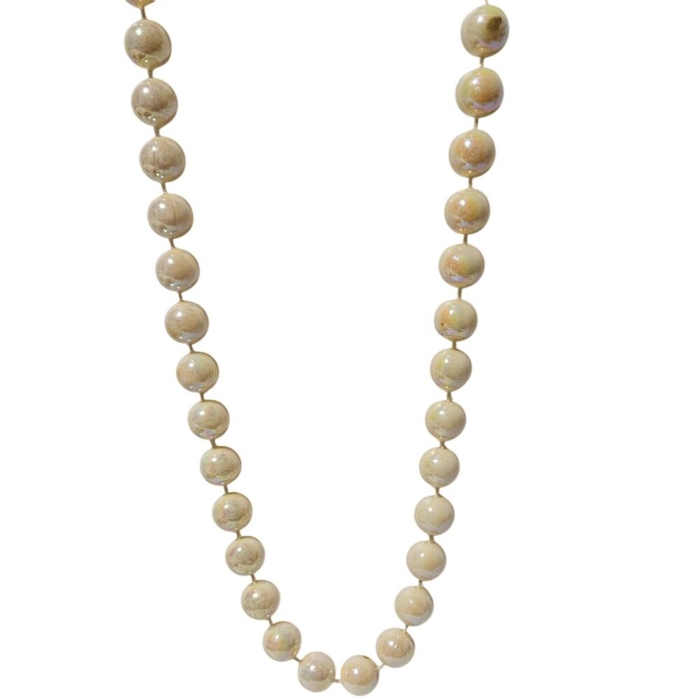 Vintage Iridescent Cream Beaded Necklace Retro 50s 60s Fashion Jewelry